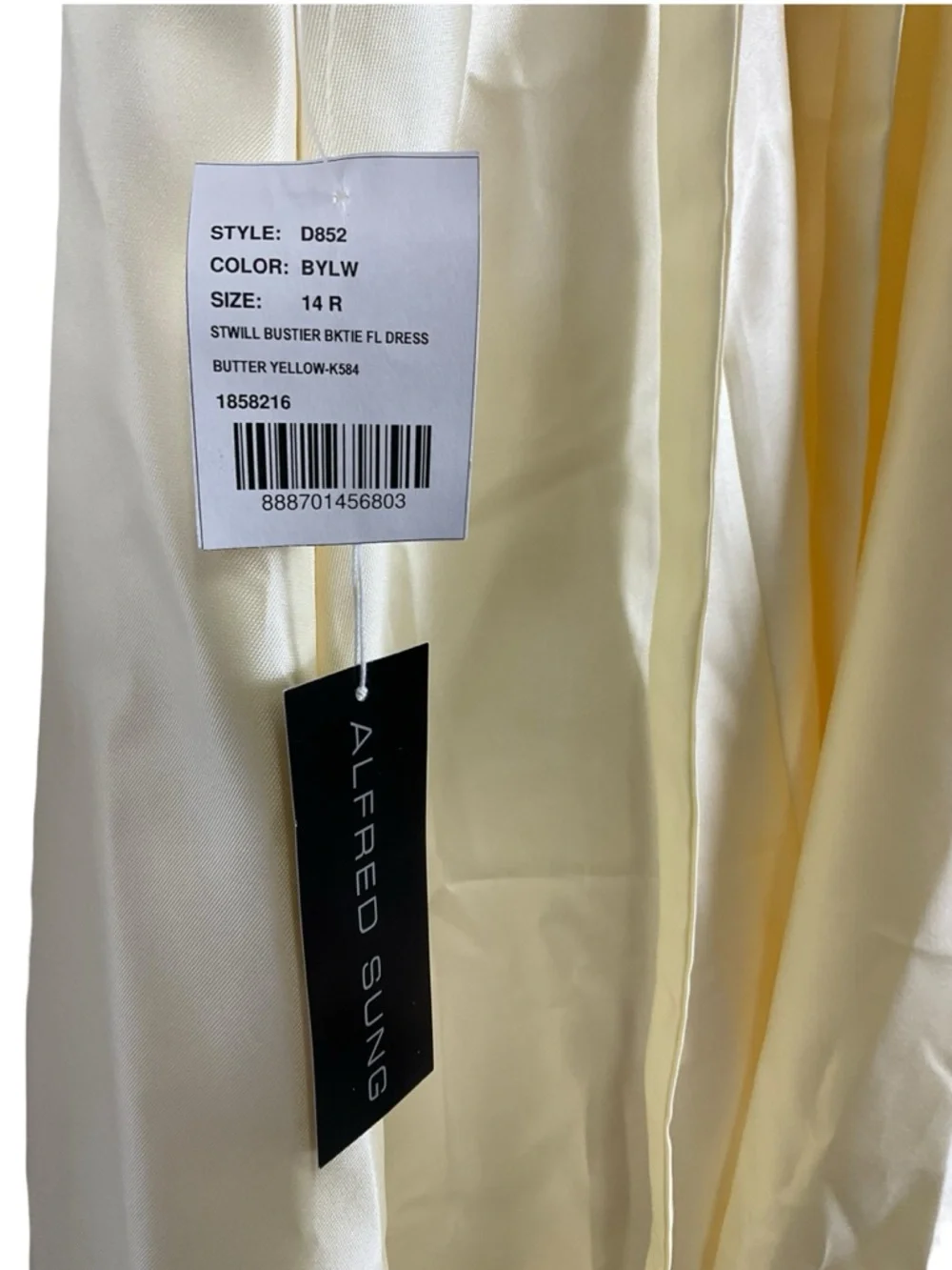 ALFRED SUNG Butter Yellow Satin Bustier Maxi Dress - Picture 6 of 6